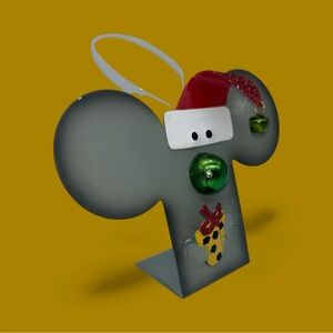 Metal hand crated Christmas ornament Mouse 5.5" made from office supply signed
